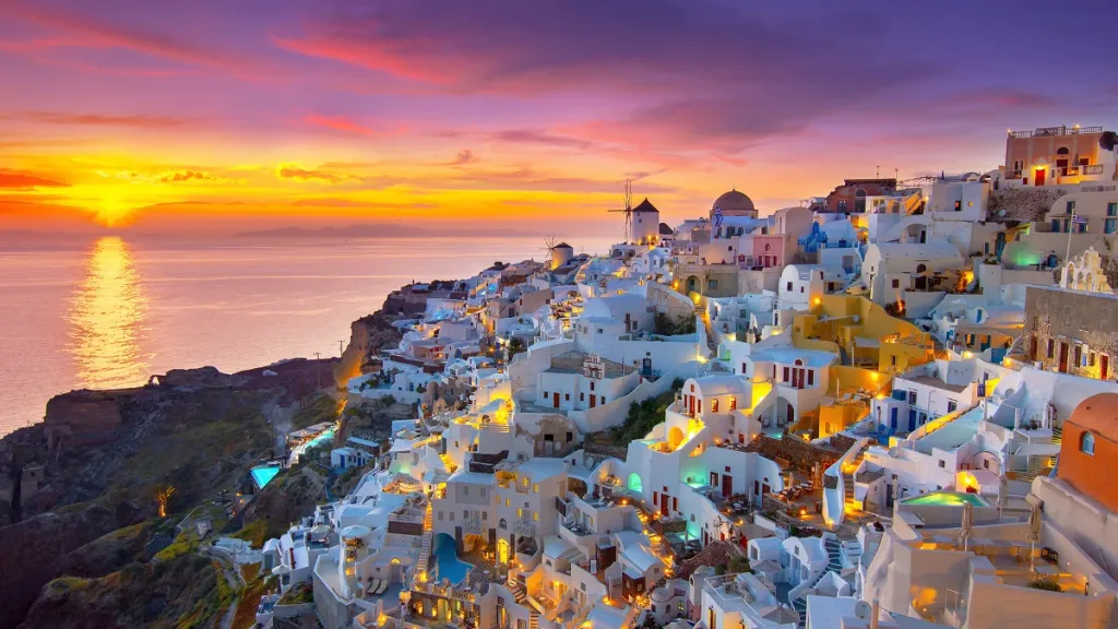 A narrow Cycladic lane between whitewashed walls